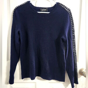 The Kooples lace sleeve Navy Cashmere wool blend sweater eyelet Medium